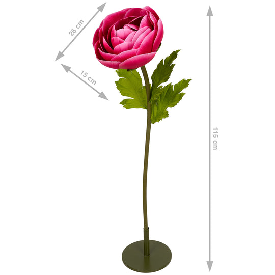 Ranunculus artificial D26xH115 cm roz magenta cu tulpina gigant XL fara suport