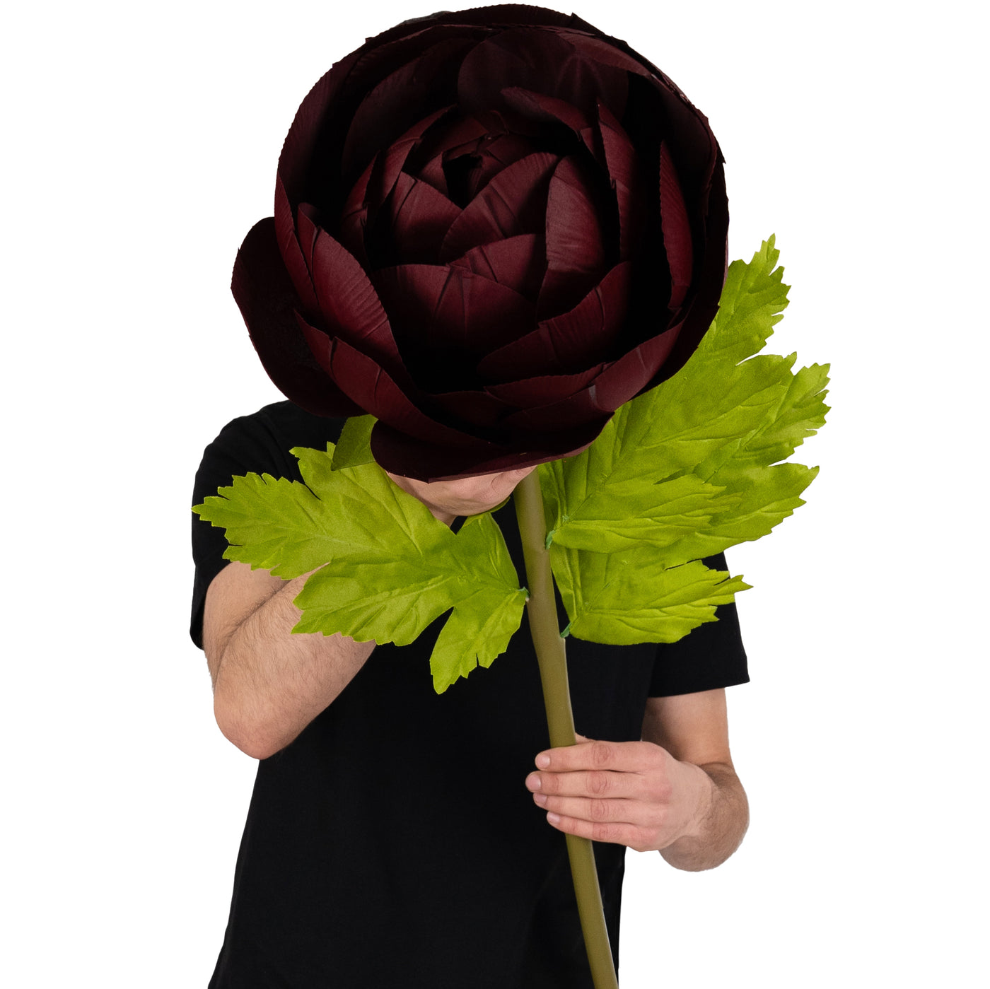 Ranunculus artificial D32xH115 cm burgundy cu tulpina gigant XL fara suport