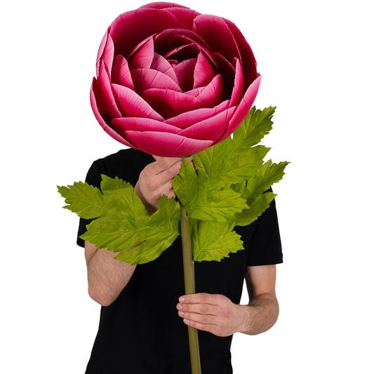 Ranunculus artificial D32xH115 cm roz magenta cu tulpina gigant XL fara suport