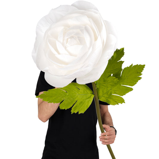 Ranunculus artificial D40xH125 cm alb cu tulpina gigant XXL fara suport