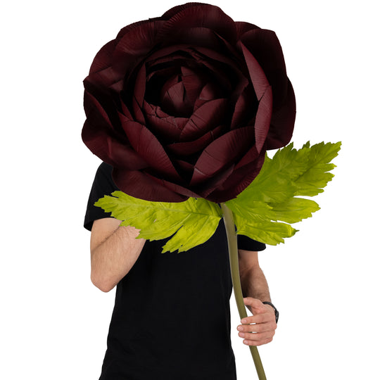 Ranunculus artificial D40xH125 cm burgundy cu tulpina gigant XXL fara suport