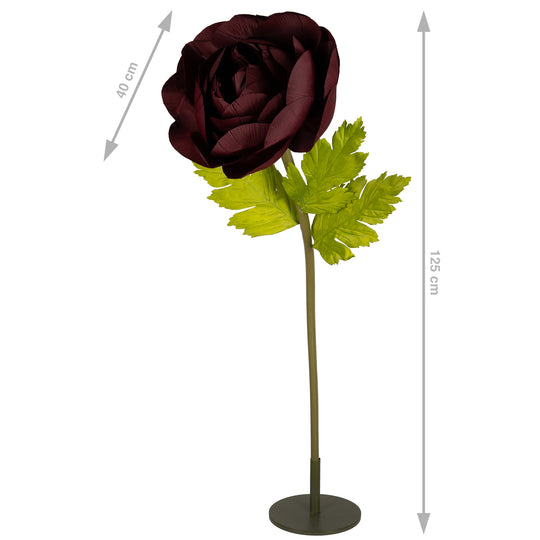 Ranunculus artificial D40xH125 cm burgundy cu tulpina gigant XXL fara suport