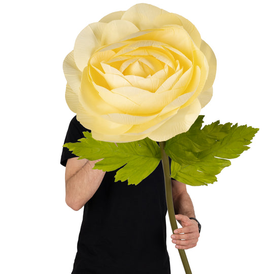 Ranunculus artificial D40xH125 cm galben cu tulpina gigant XXL fara suport