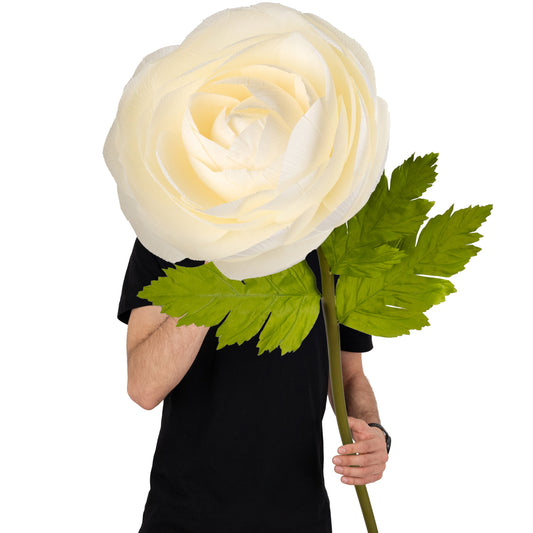 Ranunculus artificial D40xH125 cm ivory cu tulpina gigant XXL fara suport