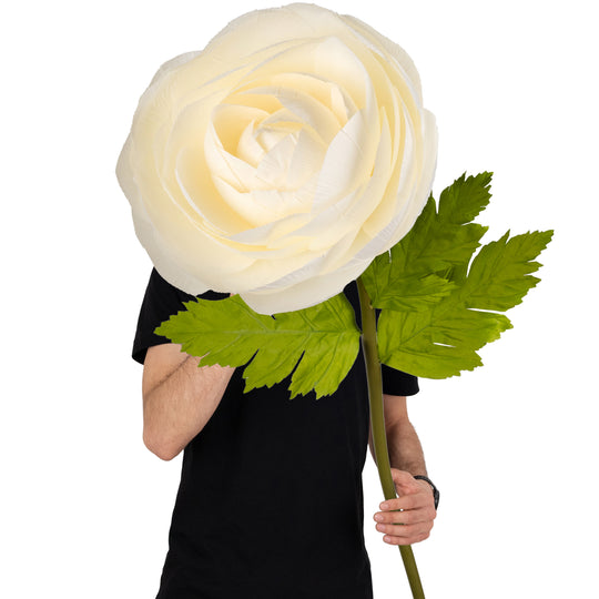 Ranunculus artificial D40xH125 cm ivory cu tulpina gigant XXL fara suport