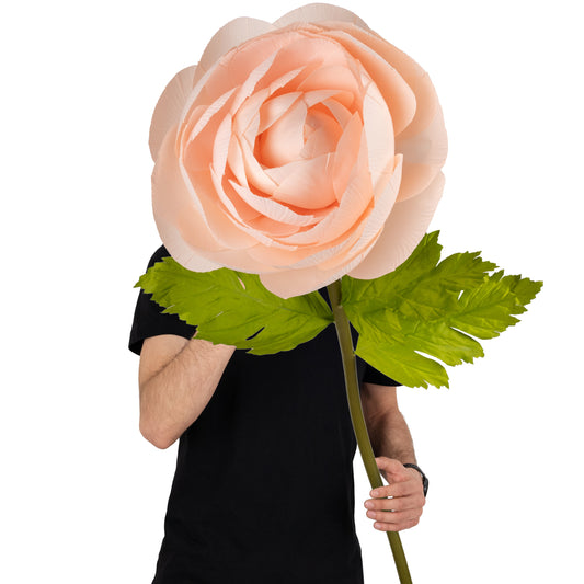 Ranunculus artificial D40xH125 cm piersica cu tulpina gigant XXL fara suport