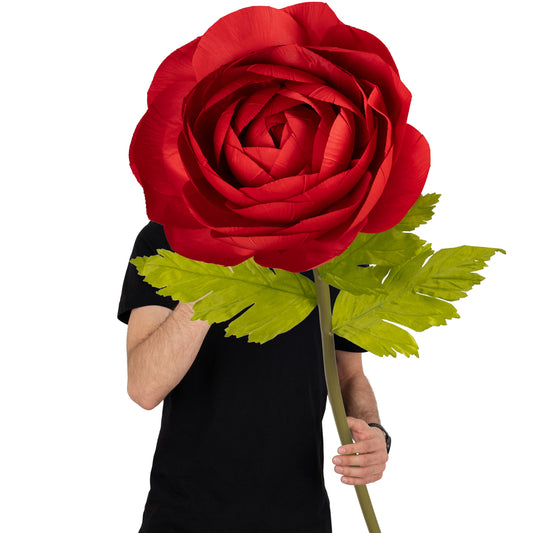 Ranunculus artificial D40xH125 cm rosu cu tulpina gigant XXL fara suport
