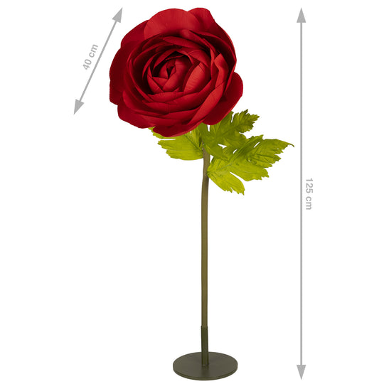 Ranunculus artificial D40xH125 cm rosu cu tulpina gigant XXL fara suport