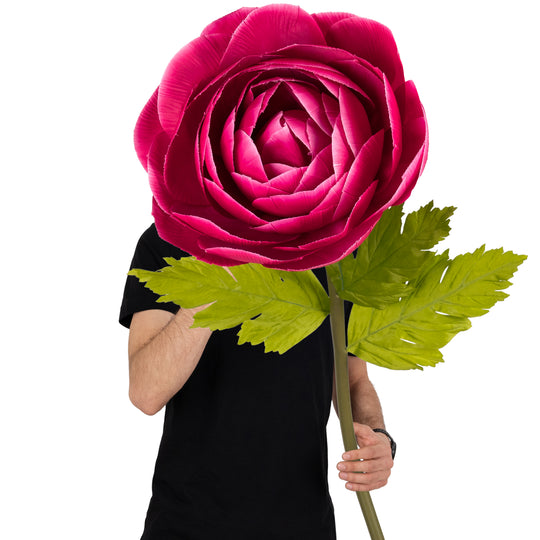 Ranunculus artificial D40xH125 cm roz magenta cu tulpina gigant XXL fara suport