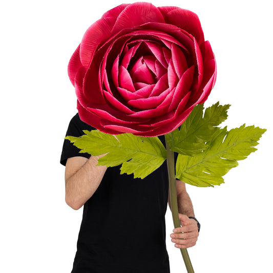 Ranunculus artificial D40xH125 cm roz magenta cu tulpina gigant XXL fara suport