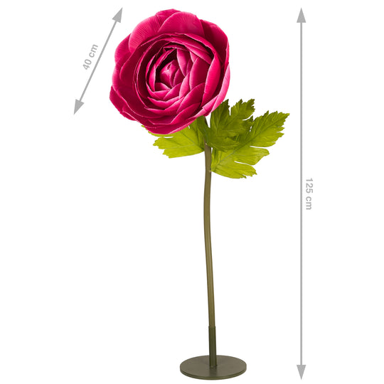 Ranunculus artificial D40xH125 cm roz magenta cu tulpina gigant XXL fara suport