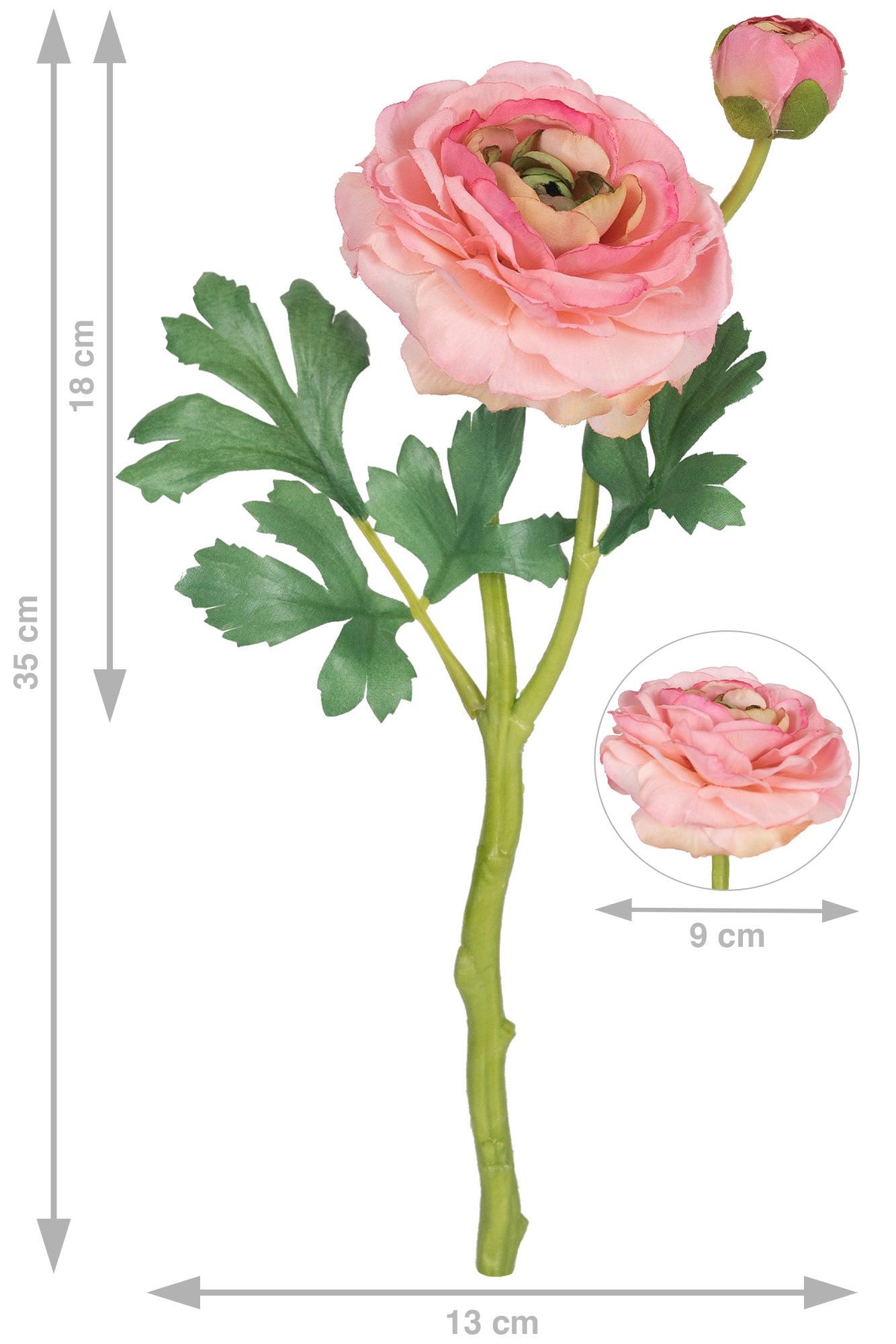Ranunculus artificial roz De Luxe D13xH35 cm
