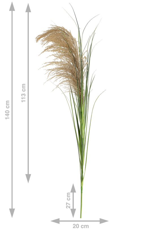 Spic iarba artificiala 140 cm cu 1 floare naturala de pampas bej deschis