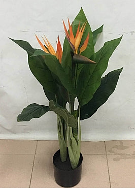 Planta artificiala H90cm Strelizia reginae cu 12 frunze si 2 flori