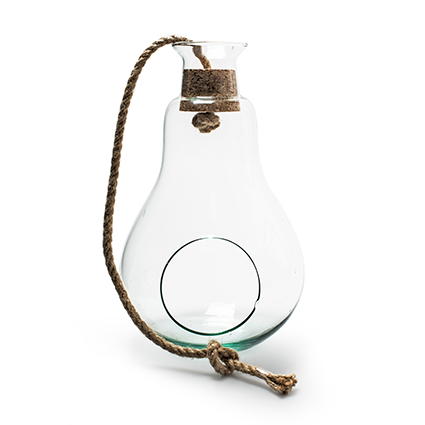 Terariu din sticla suspendat in forma de para D15cm X H25cm cu funie
