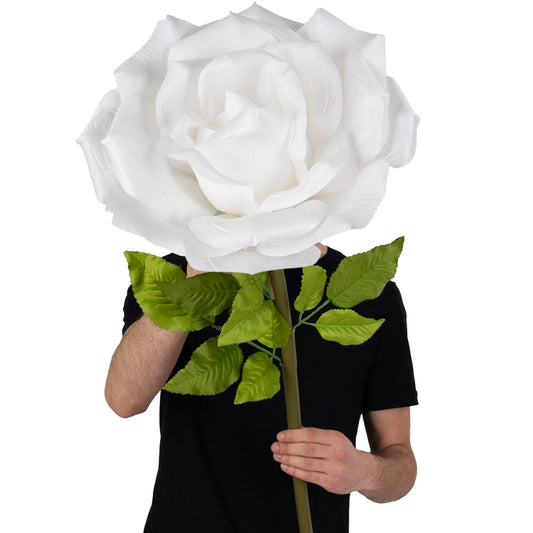 Trandafir artificial D37xH116 cm alb cu tulpina fara suport