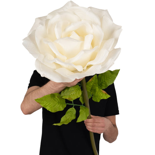Trandafir artificial D37xH116 cm ivory cu tulpina fara suport