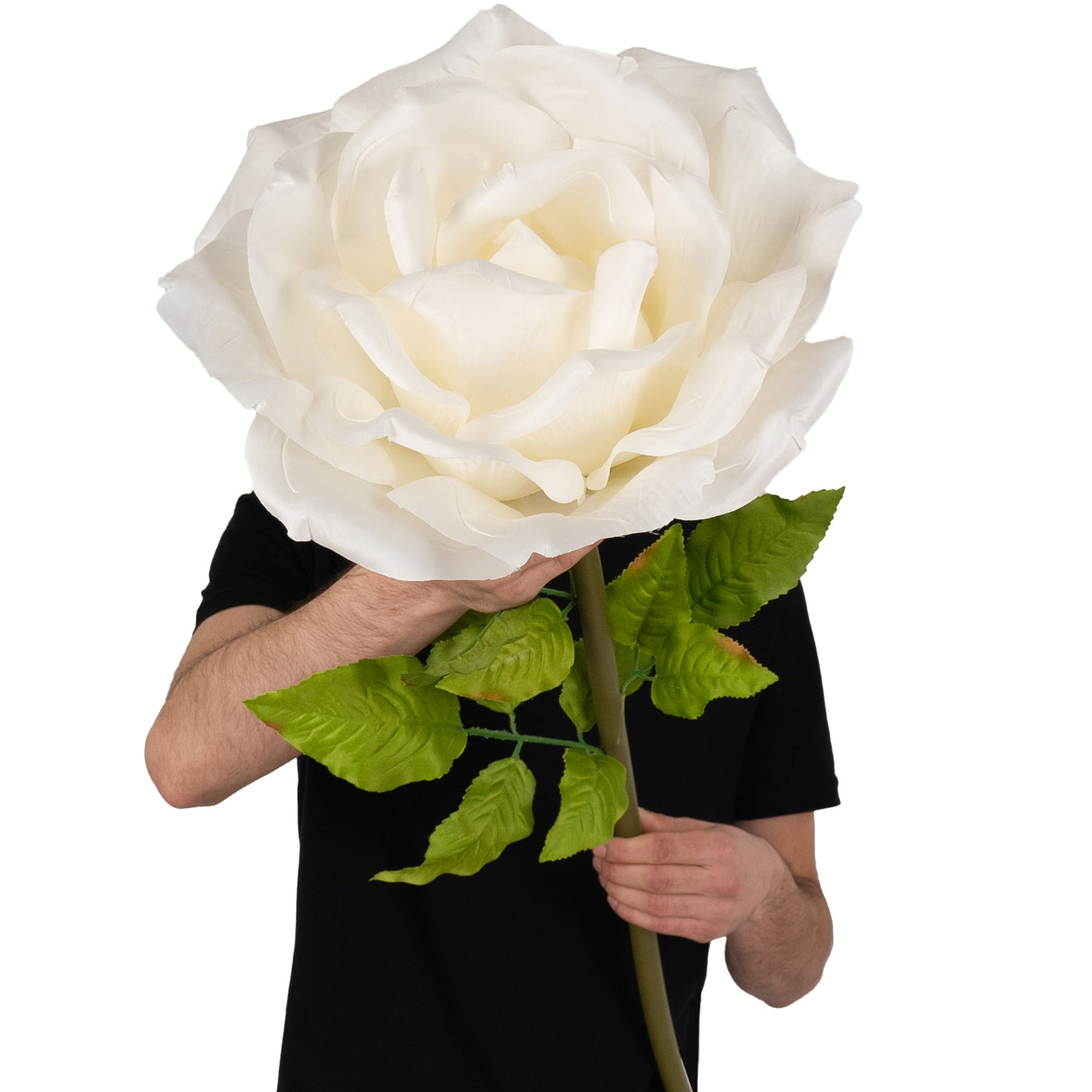 Trandafir artificial D37xH116 cm ivory cu tulpina fara suport