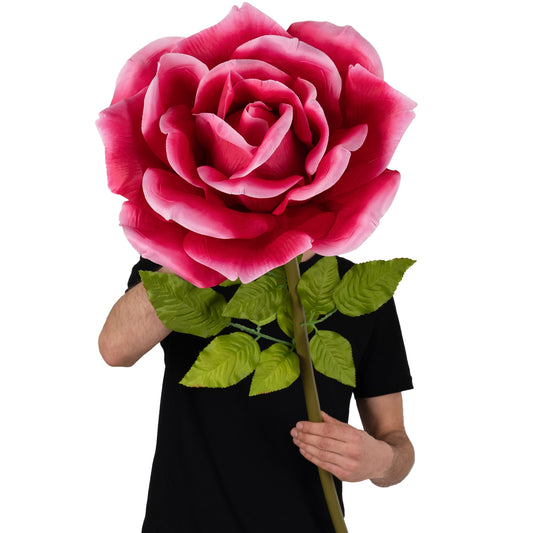 Trandafir artificial D37xH116 cm roz magenta cu tulpina fara suport