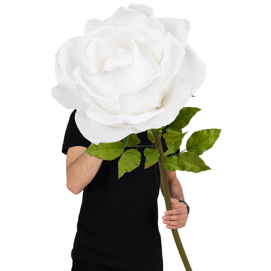 Trandafir artificial D50xH136 cm alb cu tulpina fara suport