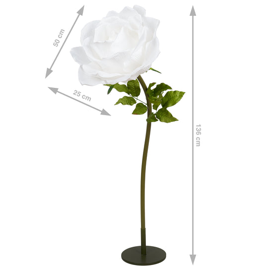 Trandafir artificial D50xH136 cm alb cu tulpina fara suport