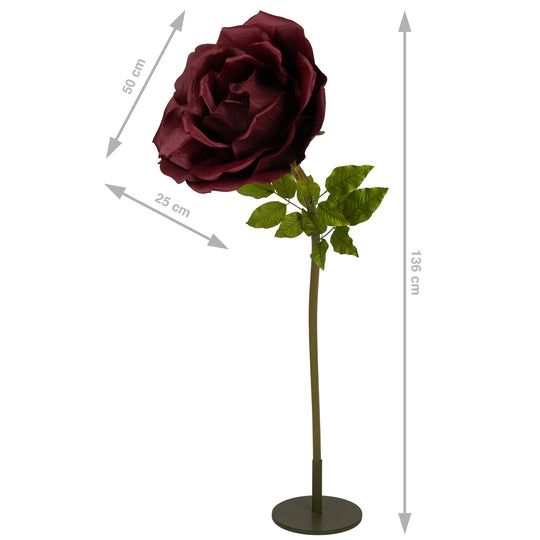 Trandafir artificial D50xH136 cm burgundy cu tulpina fara suport