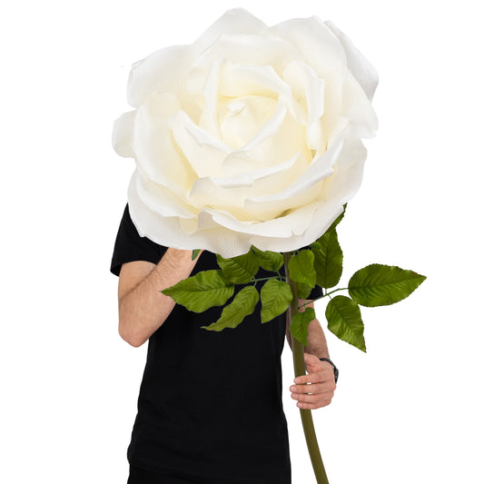 Trandafir artificial D50xH136 cm ivory cu tulpina fara suport