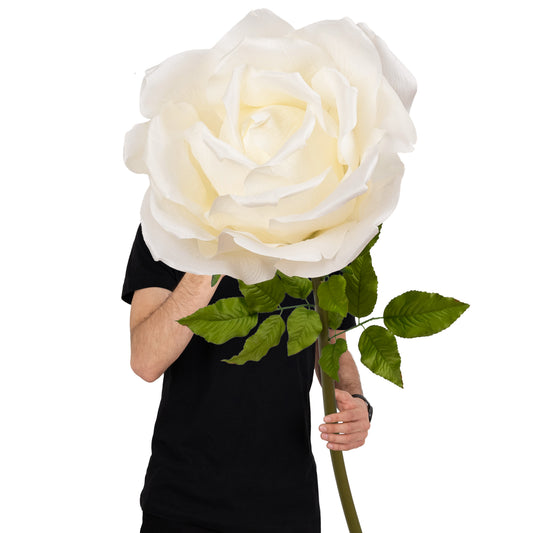 Trandafir artificial D50xH136 cm ivory cu tulpina fara suport