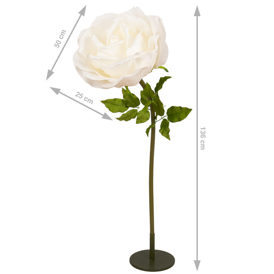 Trandafir artificial D50xH136 cm ivory cu tulpina fara suport