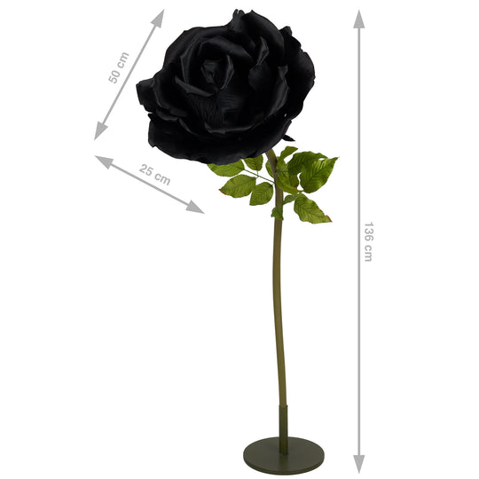 Trandafir artificial D50xH136 cm negru cu tulpina fara suport