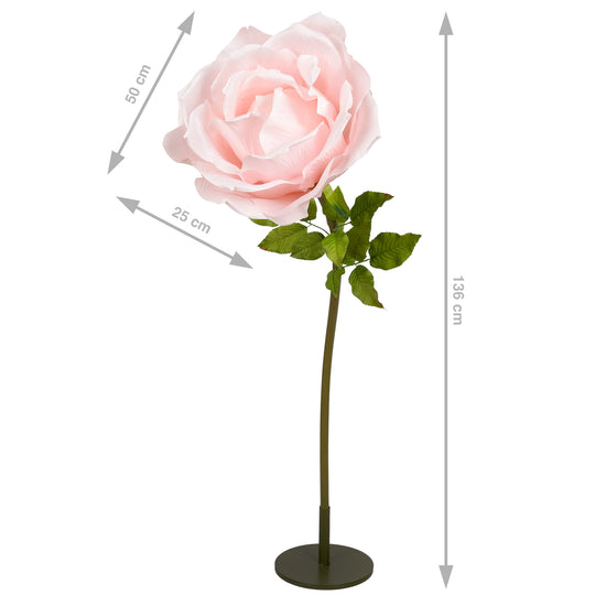 Trandafir artificial D50xH136 cm roz deschis cu tulpina fara suport
