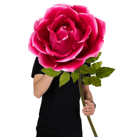 Trandafir artificial D50xH136 cm roz magenta cu tulpina fara suport