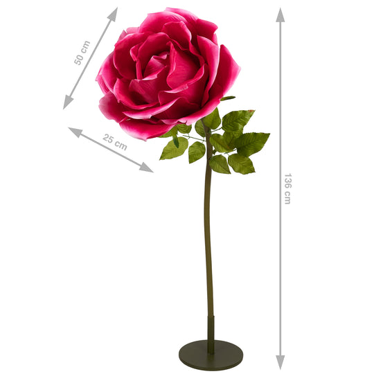 Trandafir artificial D50xH136 cm roz magenta cu tulpina fara suport