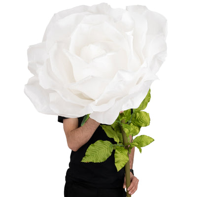 Trandafir artificial D65xH170 cm alb cu tulpina fara suport