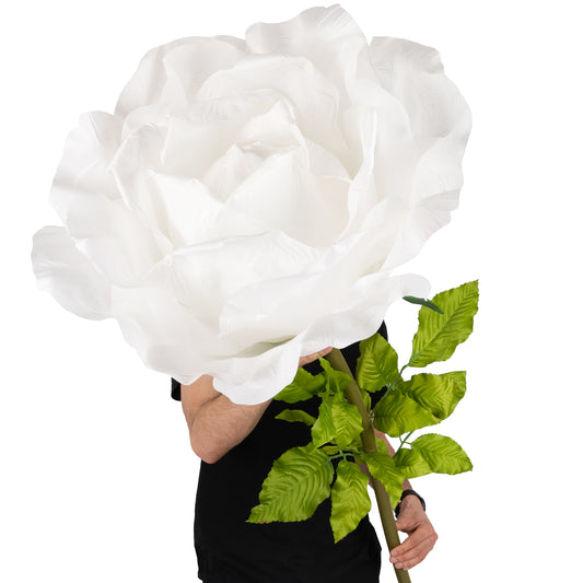 Trandafir artificial D65xH170 cm alb cu tulpina fara suport