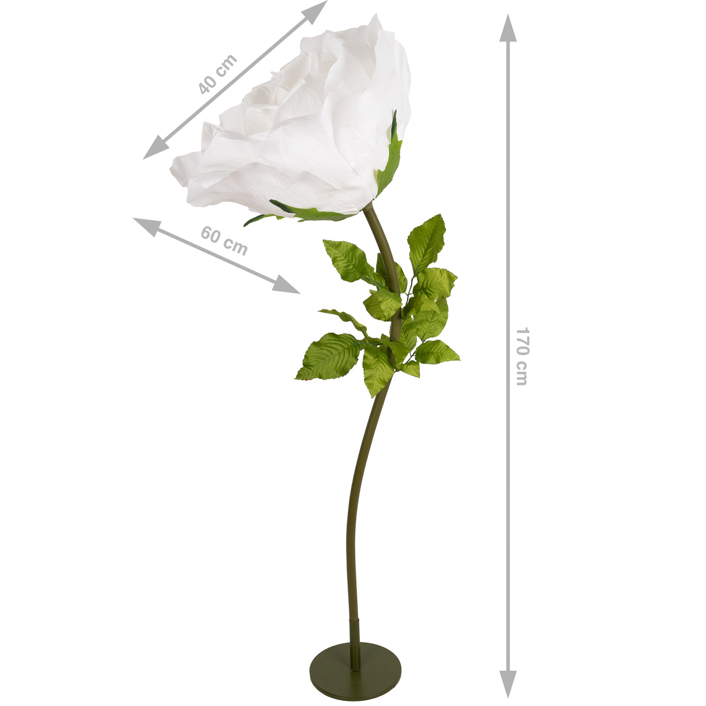 Trandafir artificial D65xH170 cm alb cu tulpina fara suport