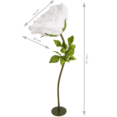 Trandafir artificial D65xH170 cm alb cu tulpina fara suport