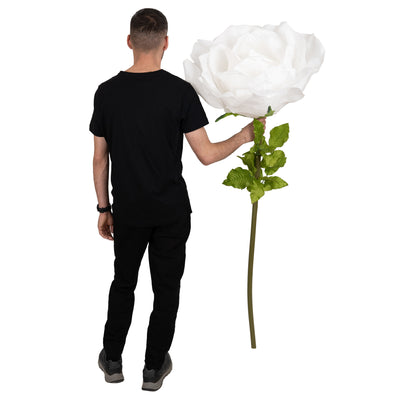 Trandafir artificial D65xH170 cm alb cu tulpina fara suport