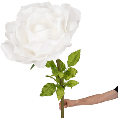 Trandafir artificial D65xH170 cm alb cu tulpina fara suport