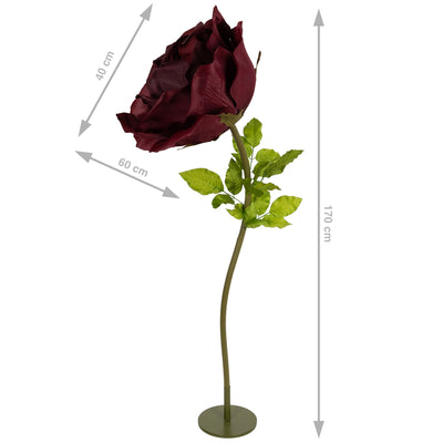 Trandafir artificial D65xH170 cm burgundy cu tulpina fara suport
