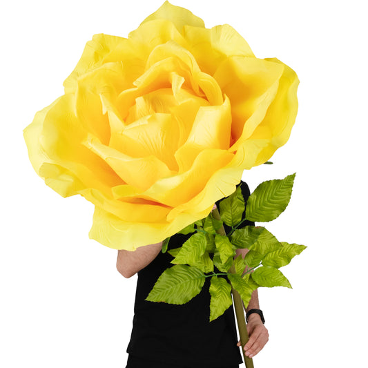 Trandafir artificial D65xH170 cm galben cu tulpina fara suport