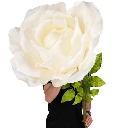 Trandafir artificial D65xH170 cm ivory cu tulpina fara suport