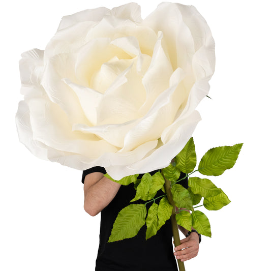 Trandafir artificial D65xH170 cm ivory cu tulpina fara suport