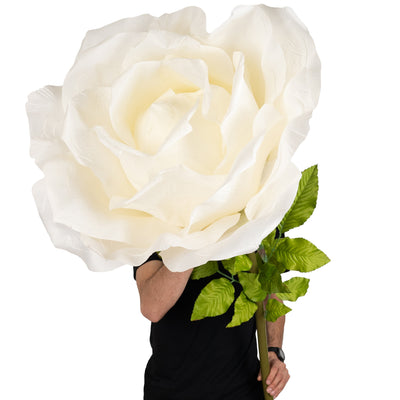 Trandafir artificial D65xH170 cm ivory cu tulpina fara suport