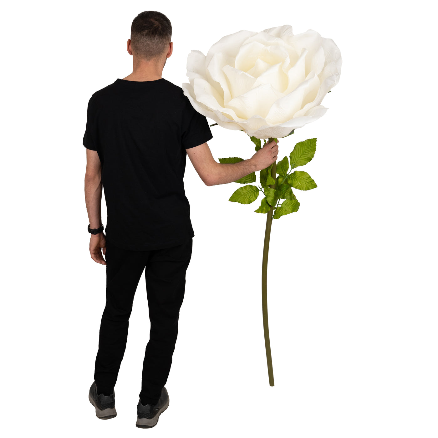 Trandafir artificial D65xH170 cm ivory cu tulpina fara suport