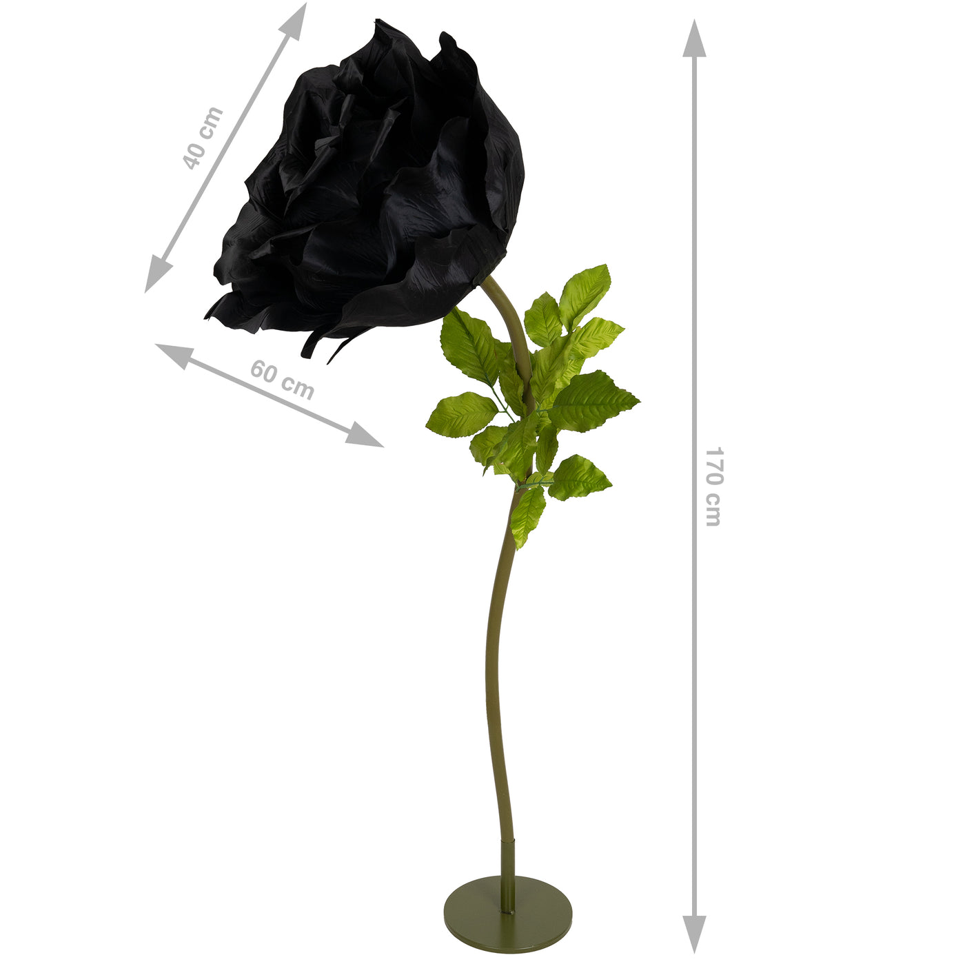 Trandafir artificial D65xH170 cm negru cu tulpina fara suport