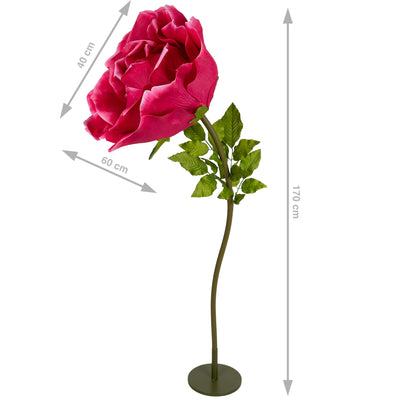 Trandafir artificial D65xH170 cm roz magenta cu tulpina fara suport