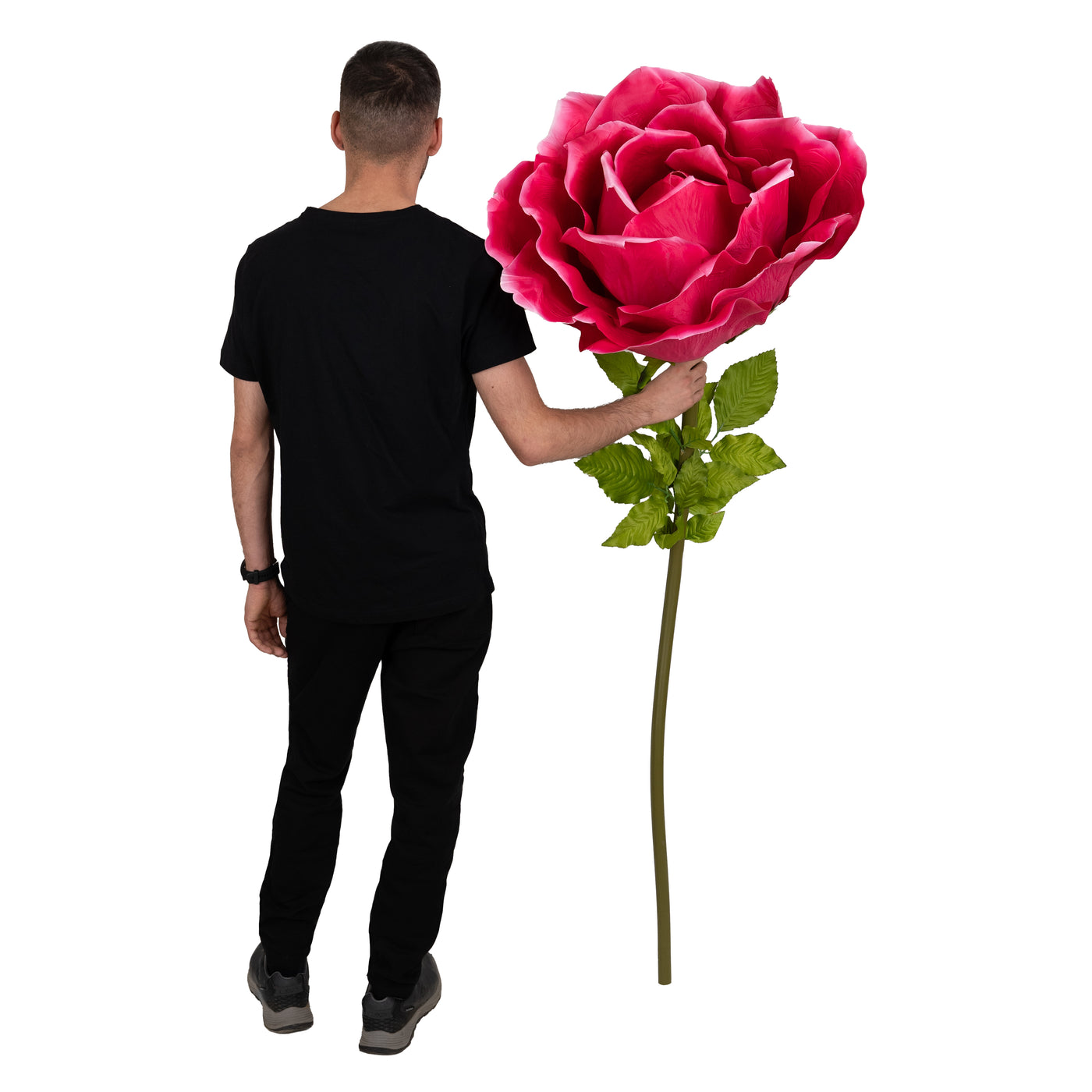 Trandafir artificial D65xH170 cm roz magenta cu tulpina fara suport
