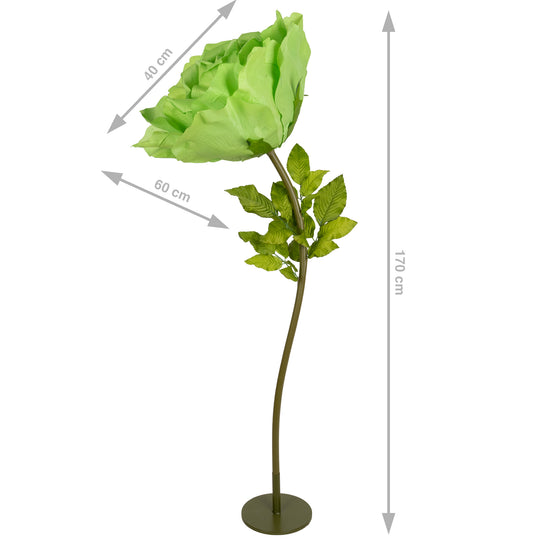 Trandafir artificial D65xH170 cm verde cu tulpina fara suport