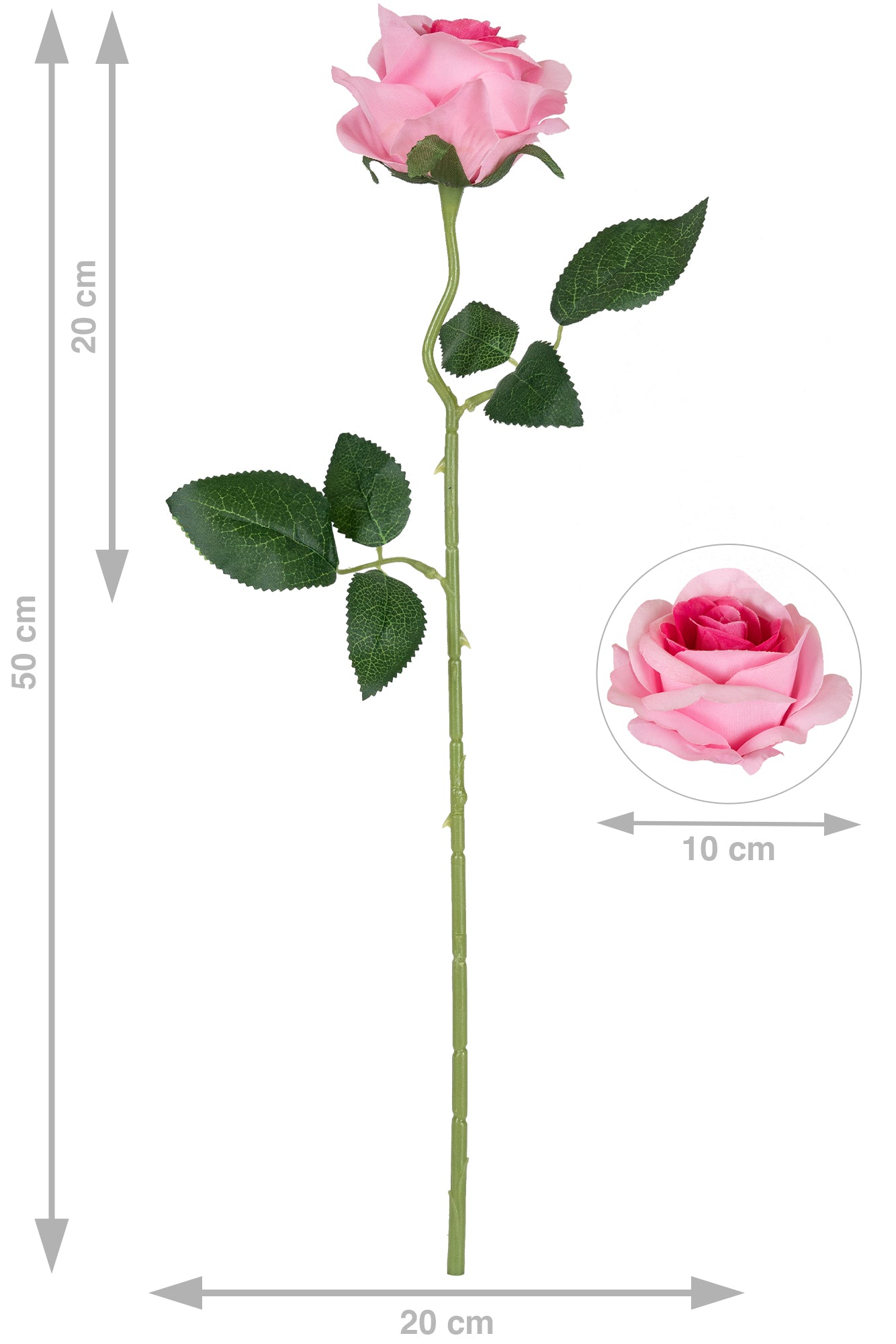 Trandafir artificial roz D10xH50 cm